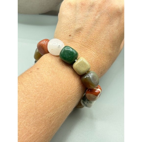 Chunky Semi Precious Stones Bracelet Stretch Beaded Colorful Summer Jewelry - Picture 6 of 8